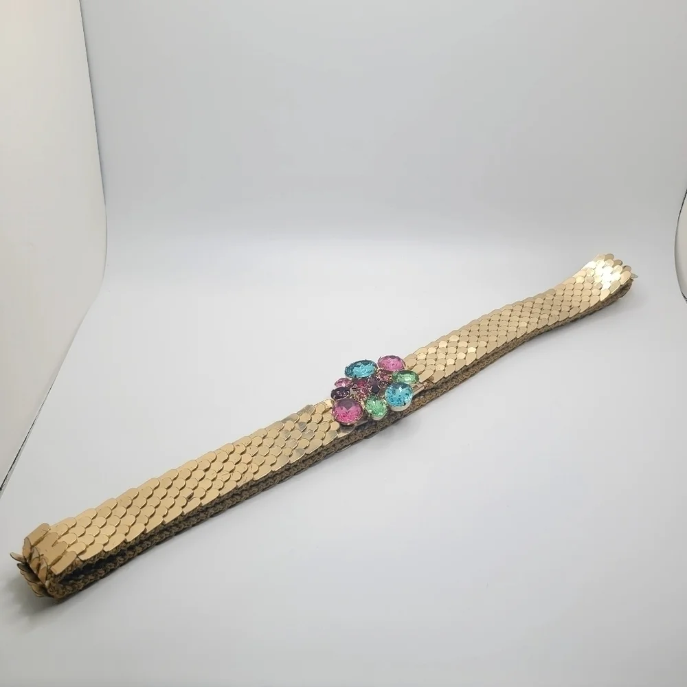 Gold Tone Metallic Rhinestone Belt Y2K Bling Embellished